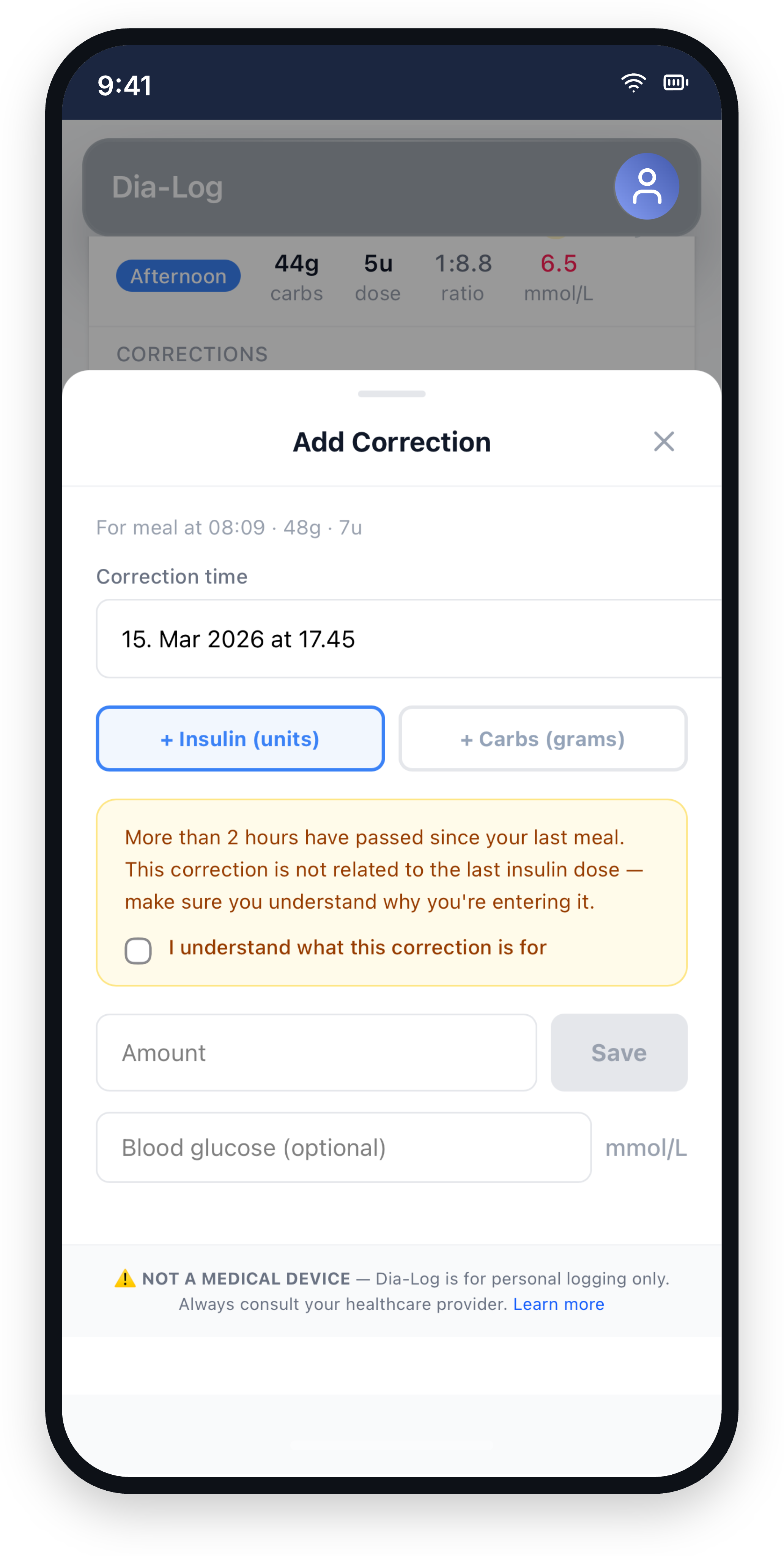 Add Correction modal